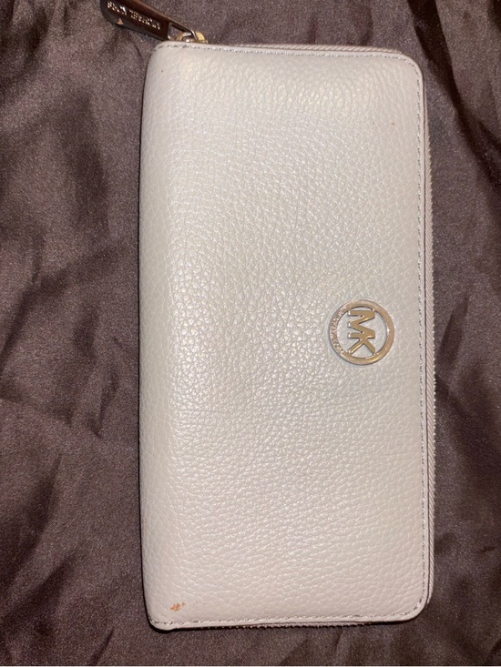 Michael Kors Handbags - Michael Kors Cream Pebbled Leather Zip Wallet with Gold MK Emblem